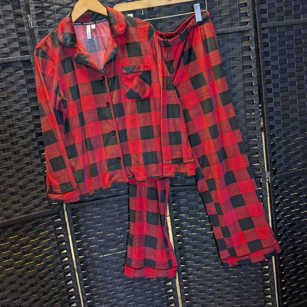 Cozy Red and Black Plaid Women's Pajama Set